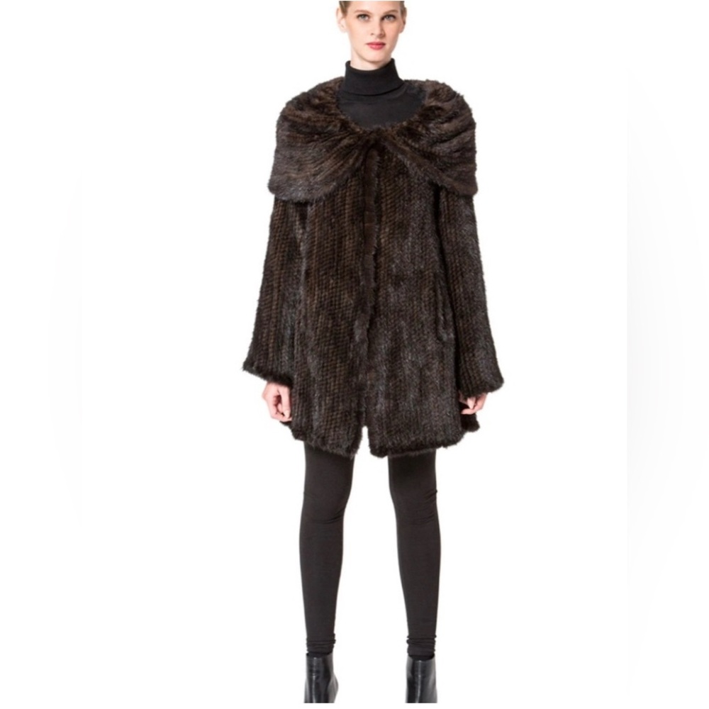 Elegant Versatile Modern Mink Knit Coat Brown/L
